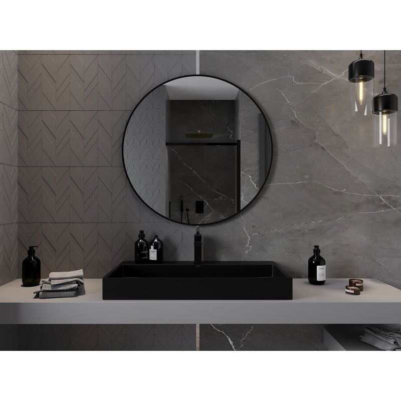 Mexen Loft miroir de salle de bains rond 95 cm, cadre noir - 9850-095-095-000-70