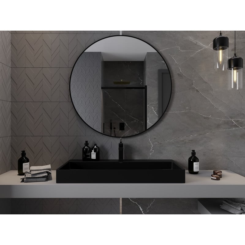 Mexen Loft miroir de salle de bains rond 100 cm, cadre noir - 9850-100-100-000-70