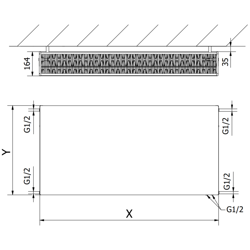 Mexen CVF33 Radiateur plat 600 x 1000 mm, raccordement par le bas, 2201 W, blanc - W633F-060-100-00