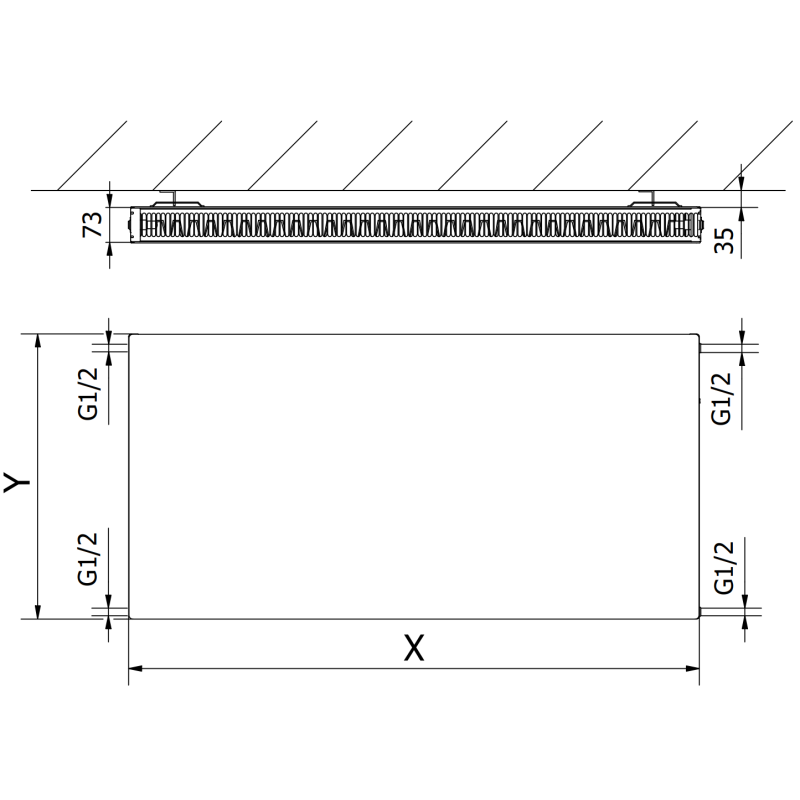 Mexen Flat CF21 radiateur plat 500 x 1100 mm, raccordement latéral, 1109 W, anthracite - W421F-050-110-66