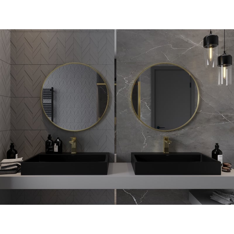 Mexen Loft miroir de salle de bain rond 75 cm, cadre doré - 9850-075-075-000-50
