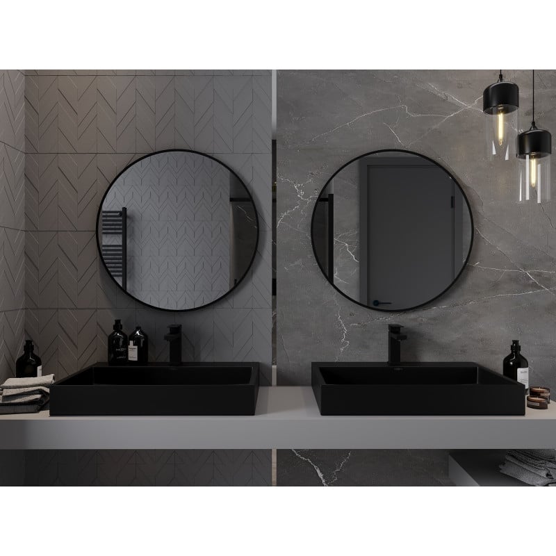 Mexen Loft miroir de salle de bains rond 70 cm, cadre noir - 9850-070-070-000-70