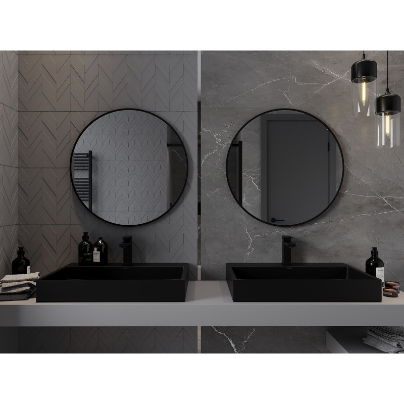 Mexen Loft miroir de salle de bain rond 75 cm, cadre noir - 9850-075-075-000-70