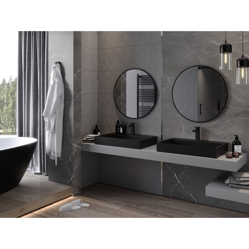 Mexen Loft miroir de salle de bain rond 75 cm, cadre noir - 9850-075-075-000-70