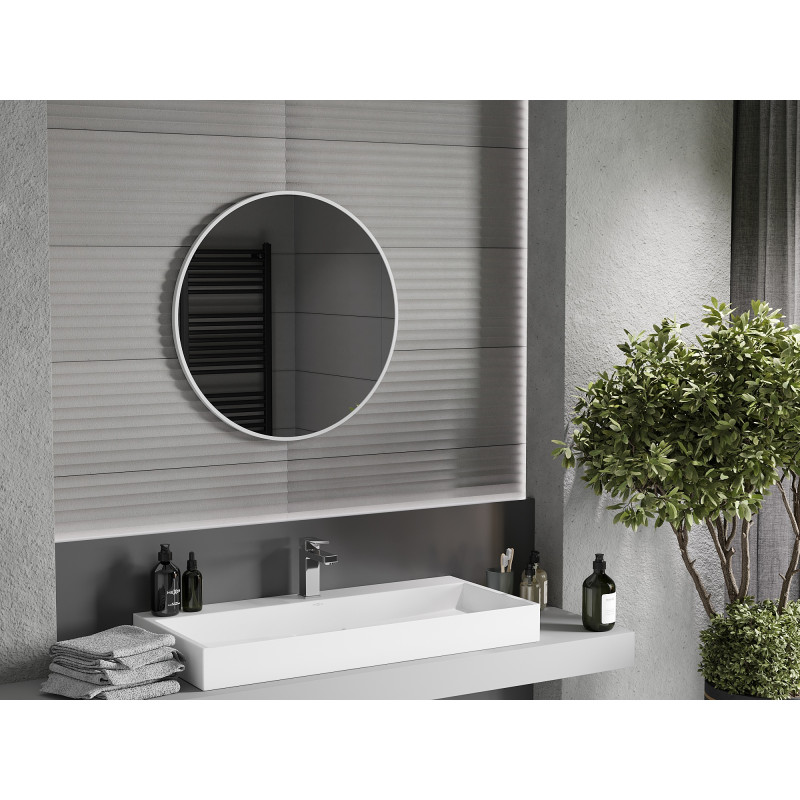 Mexen Loft miroir de salle de bain rond 70 cm, cadre blanc - 9850-070-070-000-20