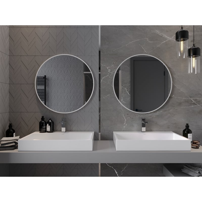 Mexen Loft miroir de salle de bain rond 70 cm, cadre blanc - 9850-070-070-000-20