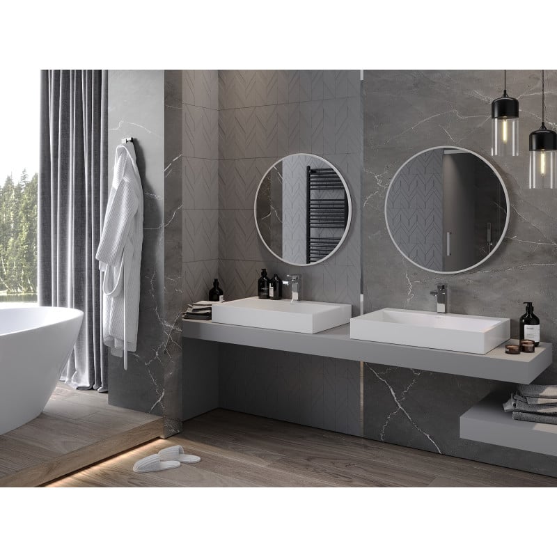 Mexen Loft miroir de salle de bain rond 70 cm, cadre blanc - 9850-070-070-000-20