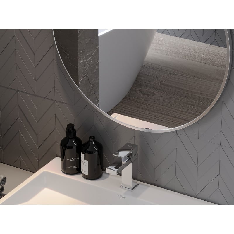 Mexen Loft miroir de salle de bain rond 80 cm, cadre inox - 9850-080-080-000-10