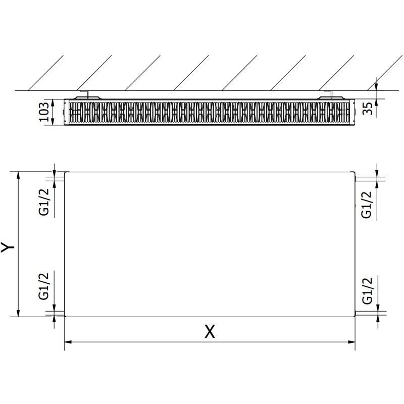 Mexen CF22 Grzejnik à plaques Flat 300 x 1600 mm, connexion latérale, 1441 W, anthracite - W422F-030-160-66