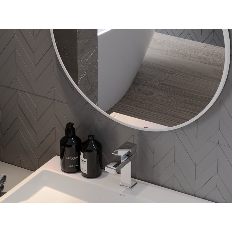 Mexen Loft miroir de salle de bain rond 100 cm, cadre blanc - 9850-100-100-000-20