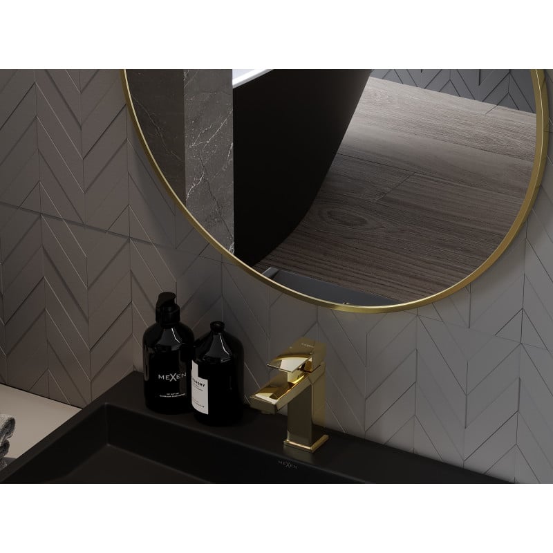 Mexen Loft miroir de salle de bain rond 30 cm, cadre doré - 9850-030-030-000-50