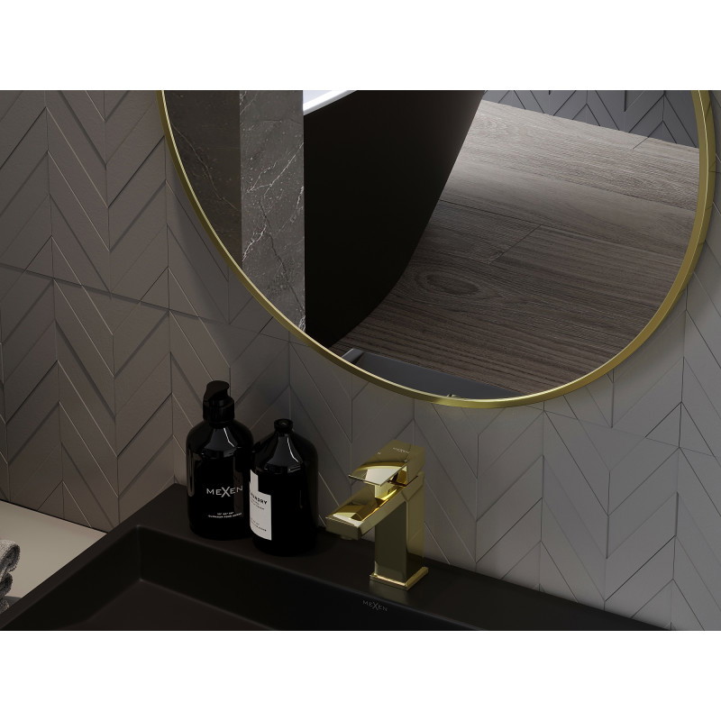 Mexen Loft miroir de salle de bain rond 75 cm, cadre doré - 9850-075-075-000-50