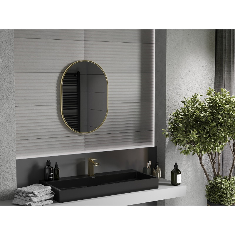 Mexen Loft miroir de salle de bains ovale 70 x 50 cm, cadre doré brossé - 9851-070-050-000-50