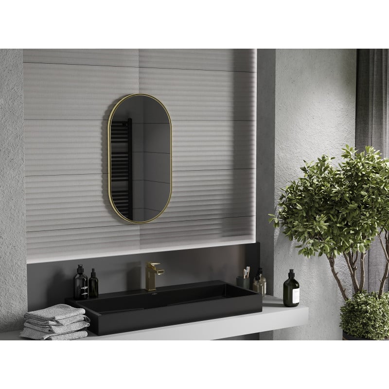 Mexen Loft miroir de salle de bain ovale 75 x 40 cm, cadre doré - 9851-075-040-000-50