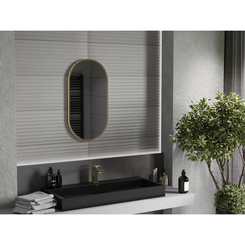 Mexen Loft Miroir de salle de bains ovale 75 x 40 cm, cadre doré brossé - 9851-075-040-000-50