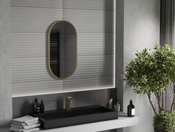 Miroir de salle de bain ovale Mexen Loft 75 x 40 cm, cadre doré - 9851-075-040-000-50