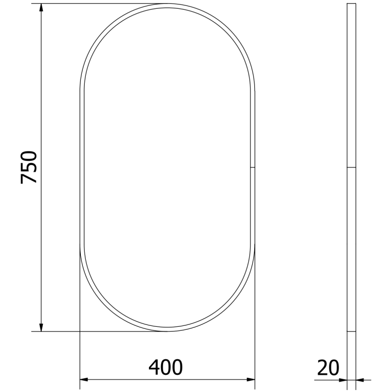 Mexen Loft miroir de salle de bain ovale 75 x 40 cm, cadre noir - 9851-075-040-000-70