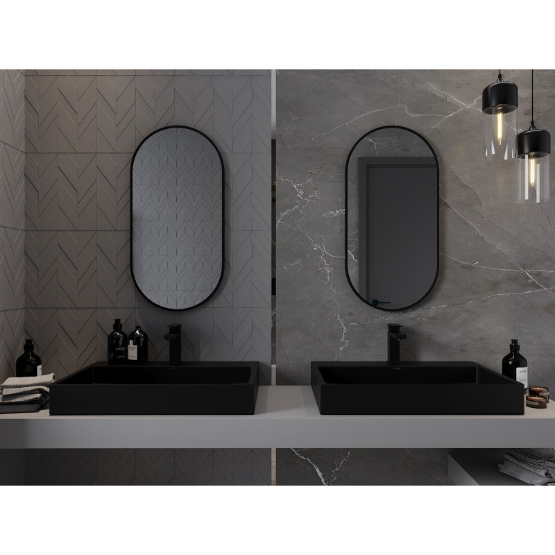 Mexen Loft miroir de salle de bain ovale 80 x 40 cm, cadre noir - 9851-080-040-000-70