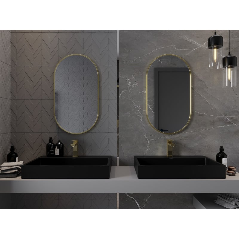 Mexen Loft miroir de salle de bain ovale 80 x 45 cm, cadre doré - 9851-080-045-000-50