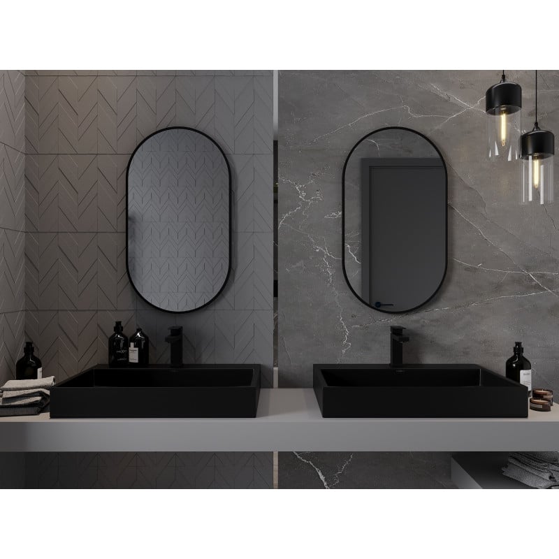 Mexen Loft miroir de salle de bain ovale 80 x 45 cm, cadre noir - 9851-080-045-000-70