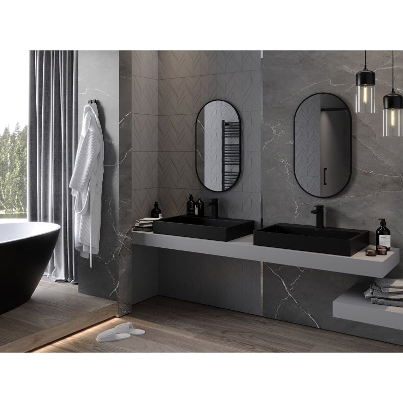 Mexen Loft miroir de salle de bain ovale 80 x 45 cm, cadre noir - 9851-080-045-000-70