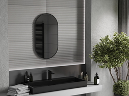 Miroir de salle de bain ovale Mexen Loft 80 x 45 cm, cadre noir - 9851-080-045-000-70