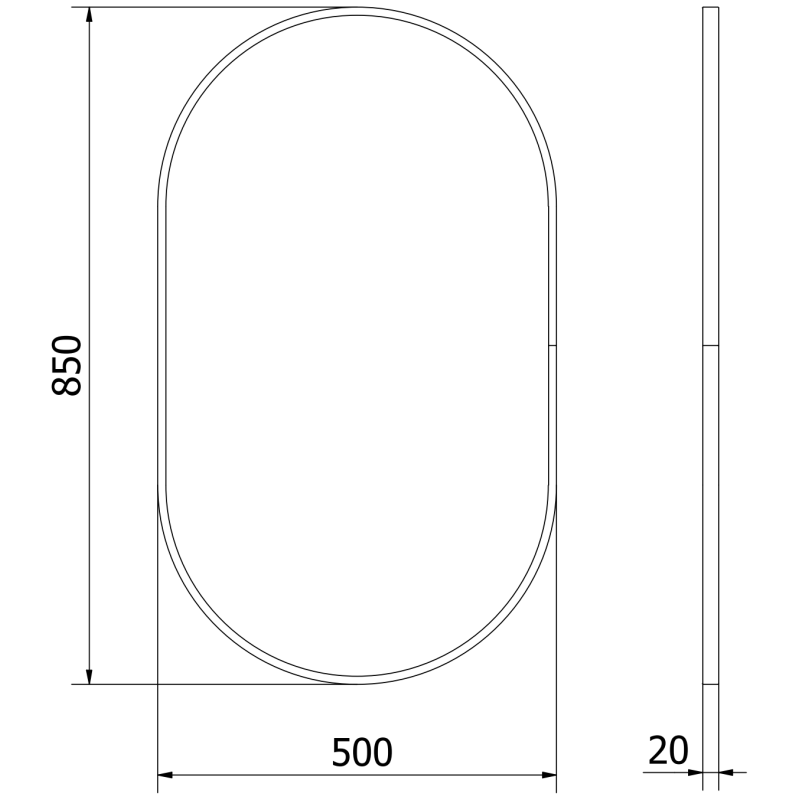 Mexen Loft miroir de salle de bain ovale 85 x 50 cm, cadre noir - 9851-085-050-000-70