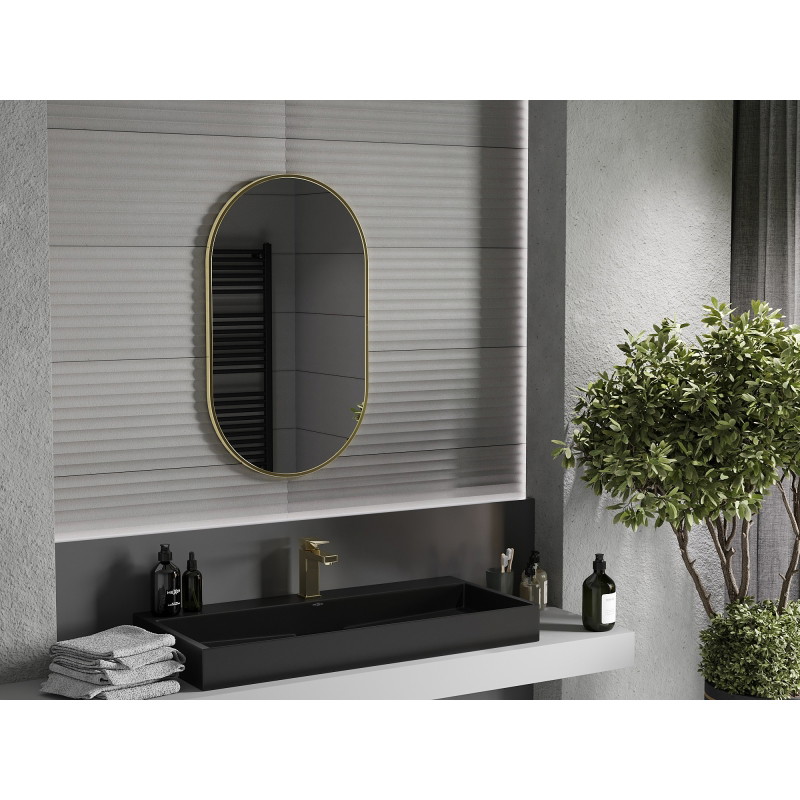 Mexen Loft miroir de salle de bains ovale 85 x 50 cm, cadre doré brossé - 9851-085-050-000-50