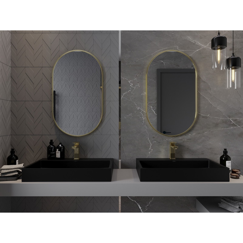 Mexen Loft miroir de salle de bains ovale 85 x 50 cm, cadre doré brossé - 9851-085-050-000-50