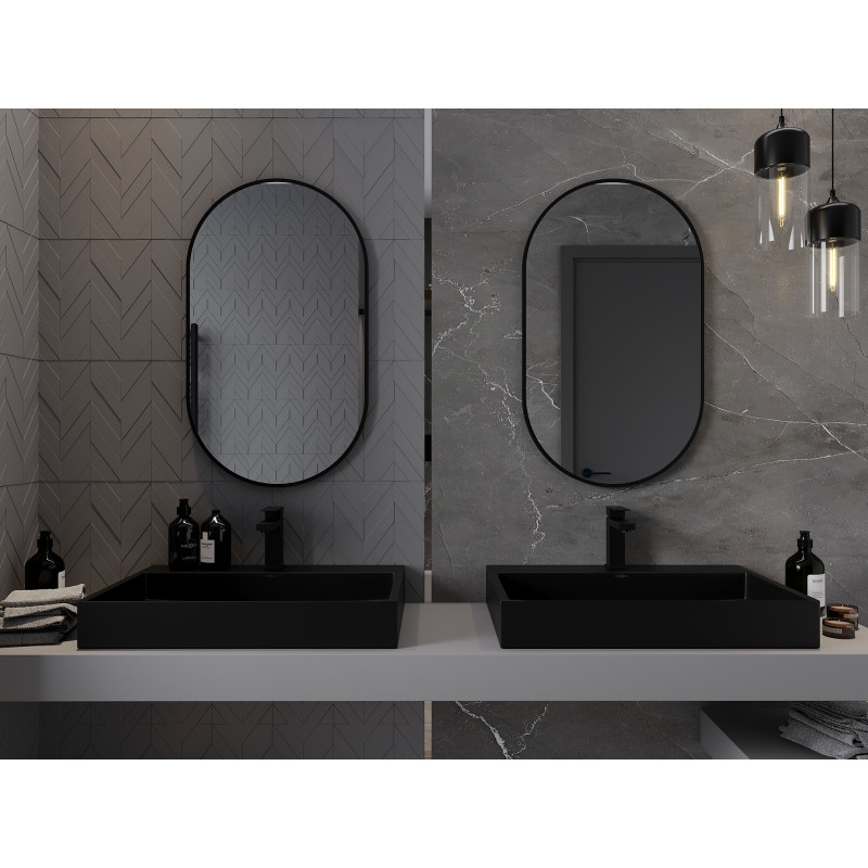 Mexen Loft miroir de salle de bain ovale 85 x 50 cm, cadre noir - 9851-085-050-000-70