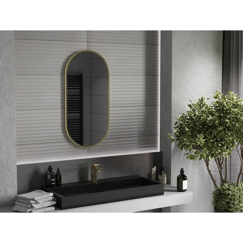 Mexen Loft miroir de salle de bains ovale 90 x 45 cm, cadre doré brossé - 9851-090-045-000-50