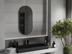 Miroir de salle de bain ovale Mexen Loft 90 x 45 cm, cadre noir - 9851-090-045-000-70