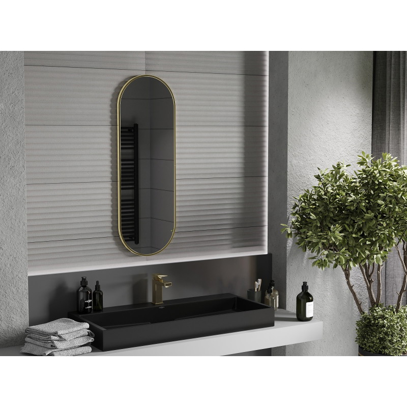 Mexen Loft miroir de salle de bain ovale 100 x 35 cm, cadre doré - 9851-100-035-000-50