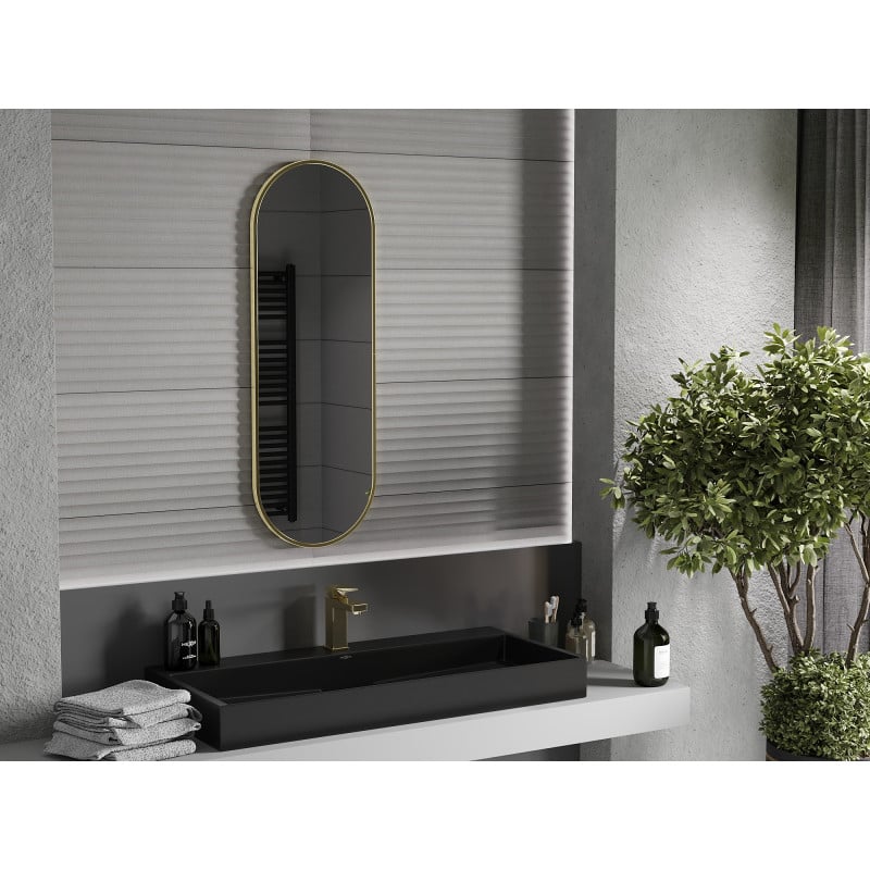 Mexen Loft miroir de salle de bains ovale 100 x 35 cm, cadre doré - 9851-100-035-000-50