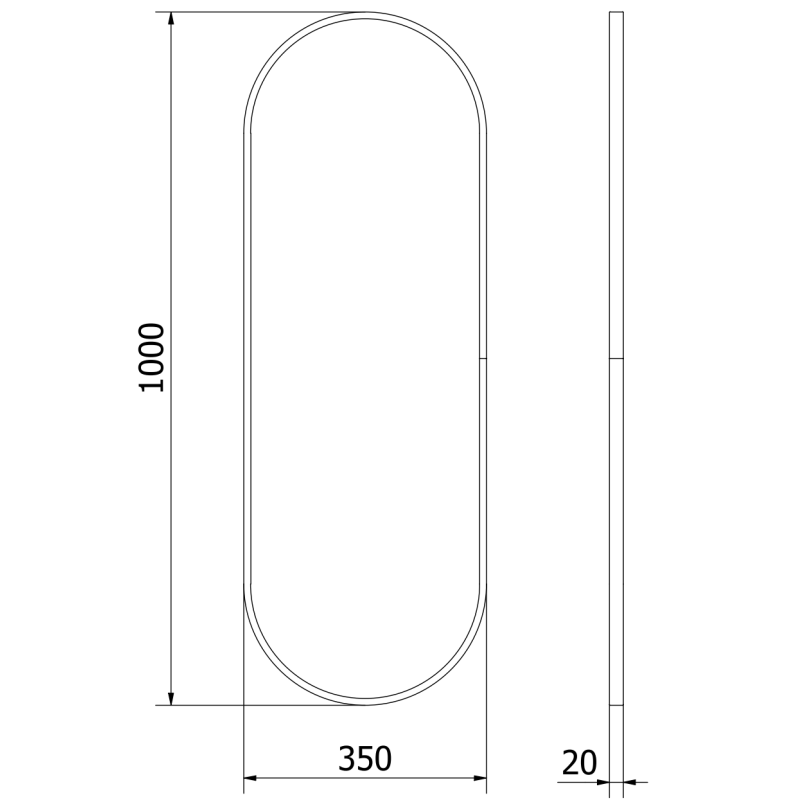 Mexen Loft miroir de salle de bain ovale 100 x 35 cm, cadre noir - 9851-100-035-000-70
