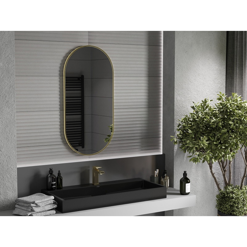 Mexen Loft Miroir de salle de bains ovale 100 x 50 cm, cadre doré brossé - 9851-100-050-000-50