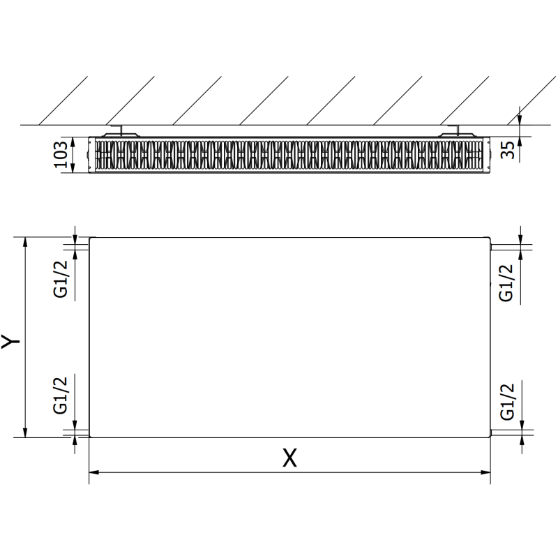 Mexen CF22 Radiateur plat 900 x 500 mm, connexion latérale, 1100 W, anthracite - W422F-090-050-66