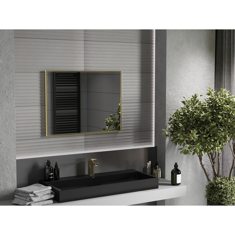 Mexen Loft miroir de salle de bains rectangulaire 80 x 60 cm, cadre doré brossé - 9852-080-060-000-50