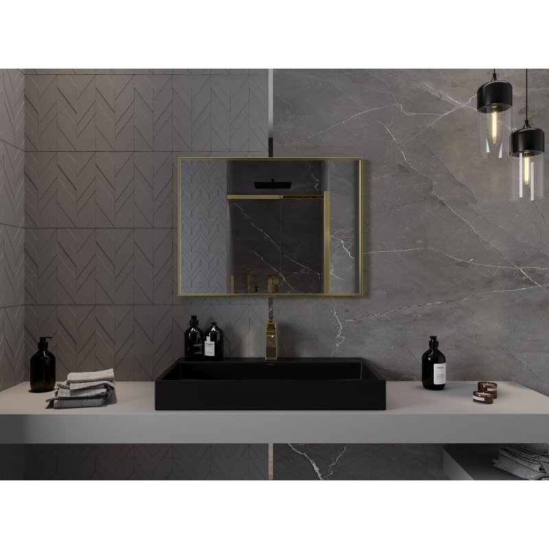 Mexen Loft miroir de salle de bains rectangulaire 80 x 60 cm, cadre doré brossé - 9852-080-060-000-50