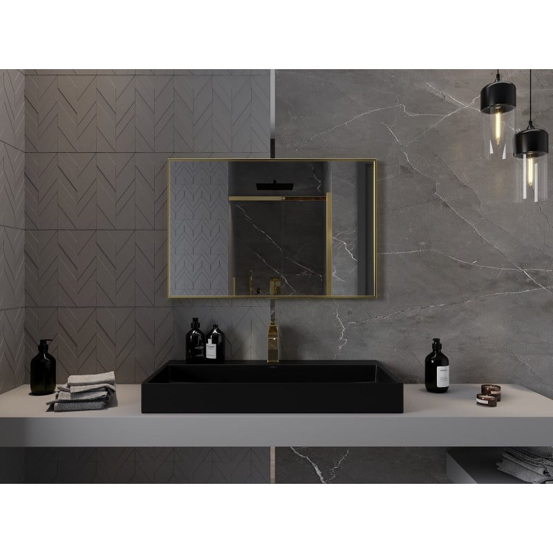 Mexen Loft miroir de salle de bain rectangulaire 90 x 60 cm, cadre doré - 9852-090-060-000-50