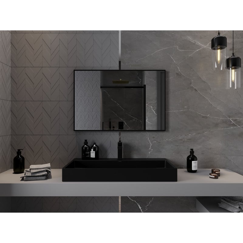 Mexen Loft miroir de salle de bain rectangulaire 90 x 60 cm, cadre noir - 9852-090-060-000-70
