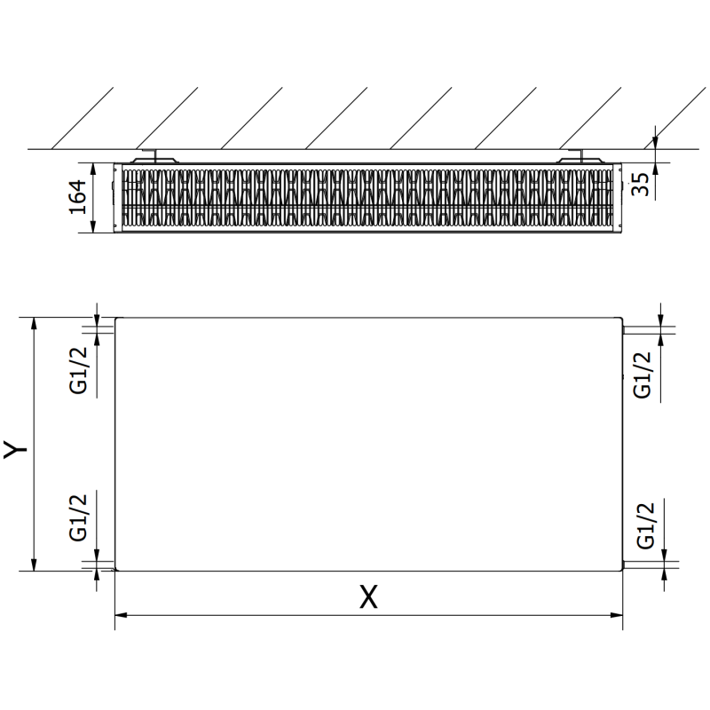 Mexen Flat CF33 radiateur plat 600 x 2000 mm, raccordement latéral, 4402 W, anthracite - W433F-060-200-66