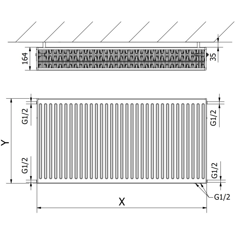 Mexen CV33 radiateur à plaques 500 x 700 mm, raccordement inférieur, 1415 W, anthracite - W633-050-070-66