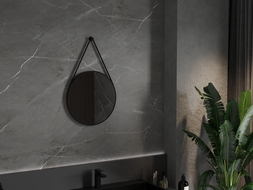 Mexen String miroir de salle de bain rond 50 cm, cadre noir - 9854-050-050-000-70