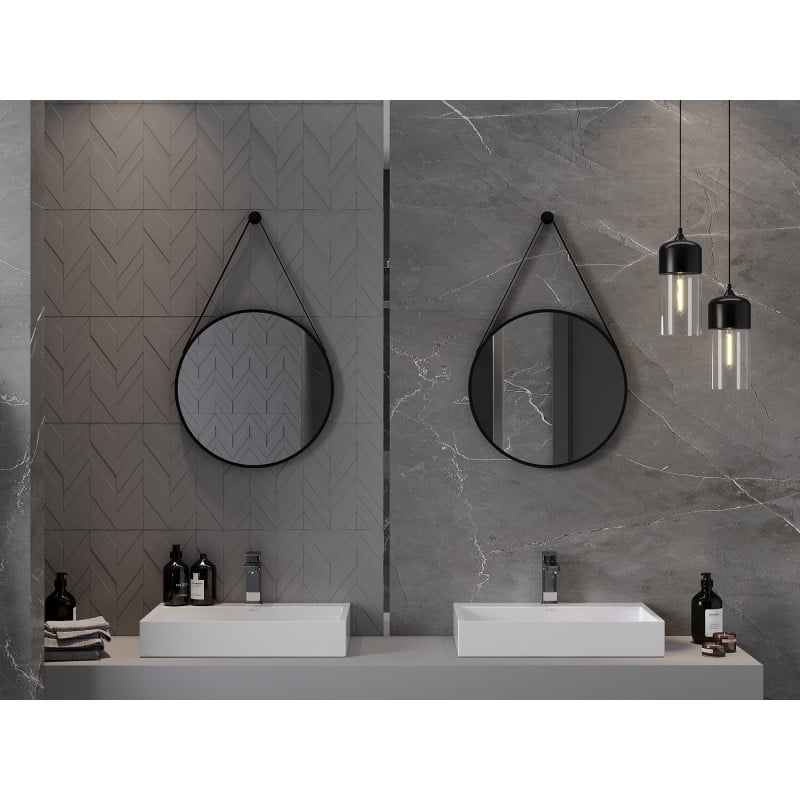Mexen String miroir de salle de bains rond 50 cm, cadre noir - 9854-050-050-000-70