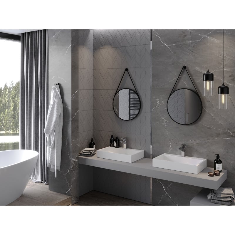 Mexen String miroir de salle de bains rond 50 cm, cadre noir - 9854-050-050-000-70