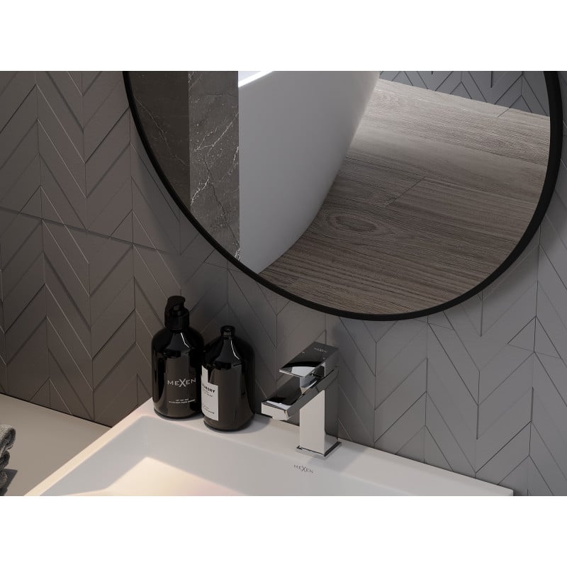 Mexen String miroir de salle de bain rond 60 cm, cadre noir - 9854-060-060-000-70