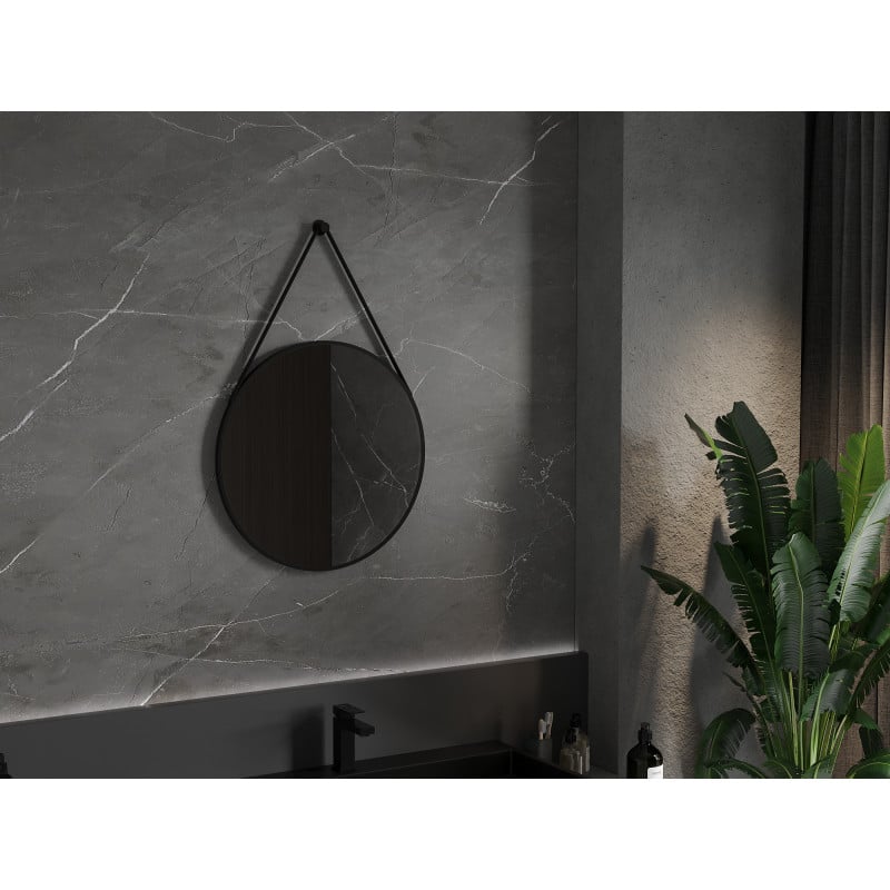 Mexen String miroir de salle de bain rond 60 cm, cadre noir - 9854-060-060-000-70