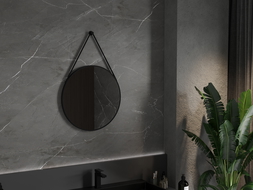 Mexen String miroir de salle de bain rond 60 cm, cadre noir - 9854-060-060-000-70