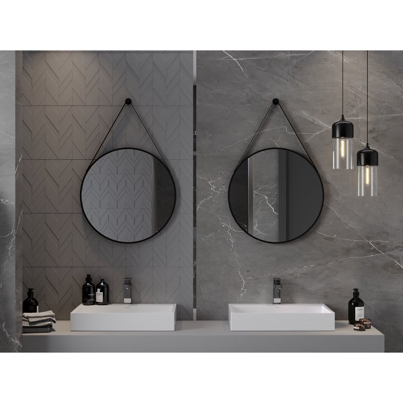 Mexen String miroir de salle de bain rond 60 cm, cadre noir - 9854-060-060-000-70